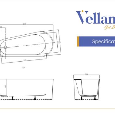 Vattaro | 1675mm Freestanding Bath With Left Hand Shelf