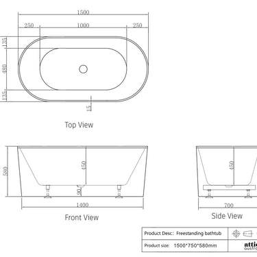 Attica | Noosa 1500 Matte White Round Freestanding Bath