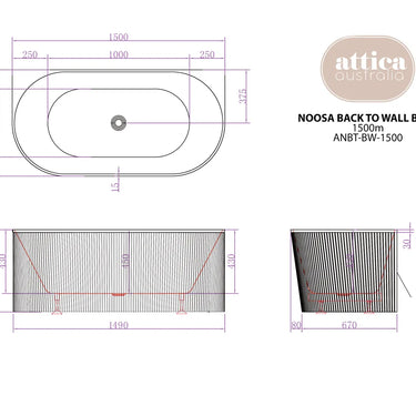 Attica | Noosa 1500 Matte White Back to wall Multi-fit Bath