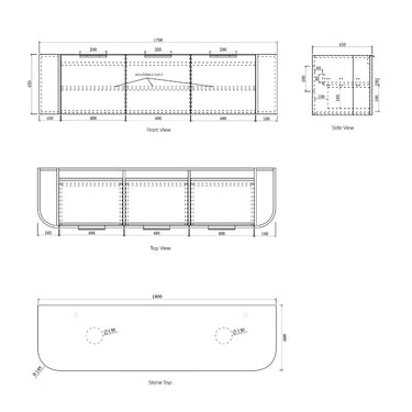 Bondi | Satin White Fluted 1800mm Curve Vanity