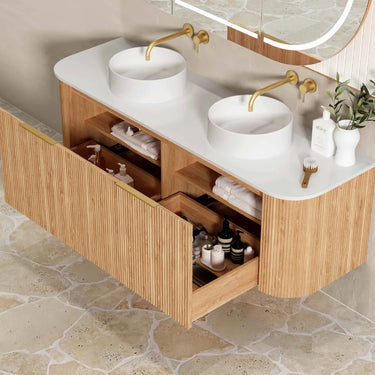 Bondi | Woodland Oak Fluted 1500mm Curve Vanity