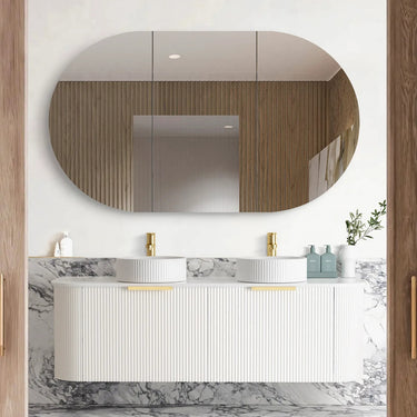 Bondi | Satin White Fluted 1500mm Curve Vanity