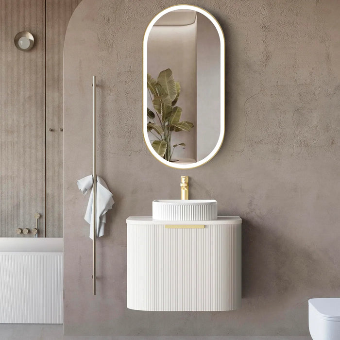 Bondi | Satin White Fluted 600X460 Curve Vanity