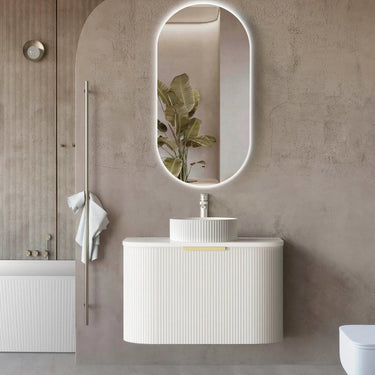 Bondi Satin White Fluted 750X460 Curve Vanity