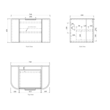 Bondi Satin White Fluted 750X460 Curve Vanity