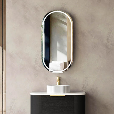 Otti Australia | Noosa Black Oak Oval Shape  Led Shaving Cabinet