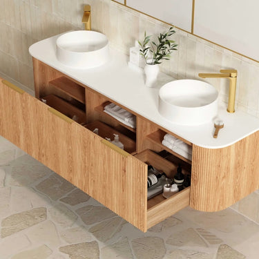 Bondi | Woodland Oak Fluted 1800mm Curve Vanity