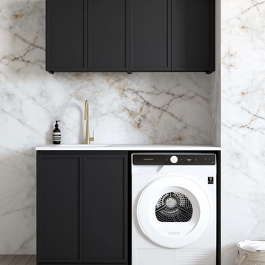 Otti | Hampshire Black Base Laundry Cabinet with Stone Top and Sink 1305x600x2100 B