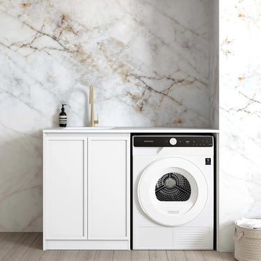 Otti | Hampshire White Base Laundry Cabinet with Stone Top and Sink 1300x600x900