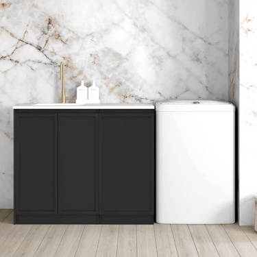 Otti | Hampshire Black Base Laundry Cabinet with Stone Top and Sink 1060x600x900