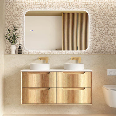 Byron Fluted 1200mm Double Bowl Woodland Oak Wall Hung Vanity