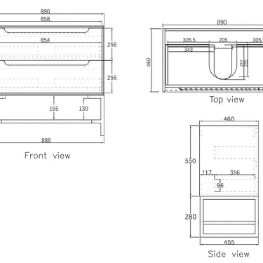 Otti | Byron 900mm Black Oak Wall Hung Vanity