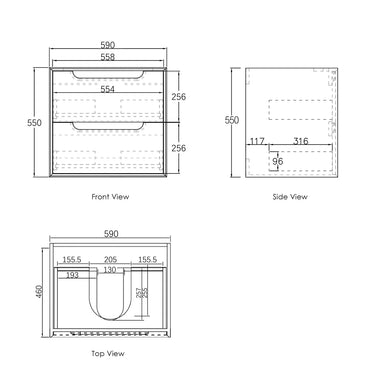 Otti | Byron 600mm Black Oak Wall Hung Vanity