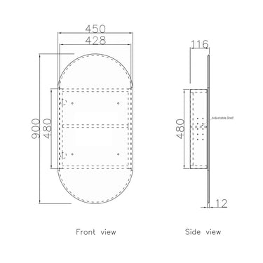 Otti Australia | Noosa Black Oak Oval Shape Shaving Cabinet