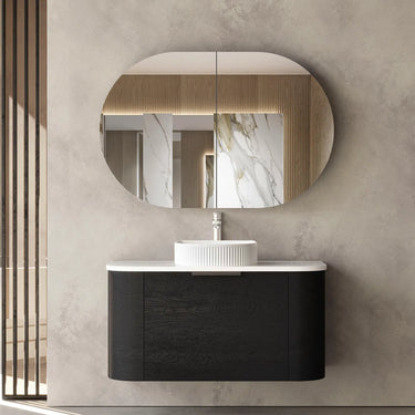 Otti Australia | Bondi 900mm Black Oak Wall Hung Curve Vanity