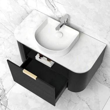 Otti Australia | Bondi 900mm Black Oak Wall Hung Curve Vanity