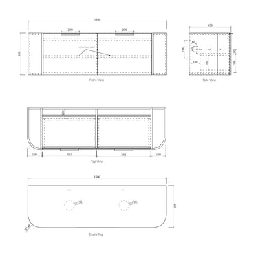 Otti Australia | Bondi 1500mm Natural Oak Wall Hung Curve Vanity