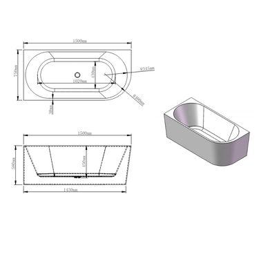 Marco | 1500 Left Corner Fit Freestanding Bath Tub