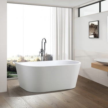Elivia Matte White Back to Wall Freestanding Bathtub - Acqua Bathrooms