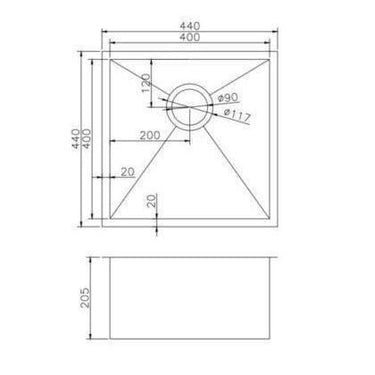 440 x 440 x 205 mm Kitchen Sink - Acqua Bathrooms