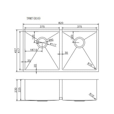 820 x 457 x 230 mm Kitchen Sink - Acqua Bathrooms