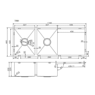 1160 x 460 x 230 mm Kitchen Sink - Acqua Bathrooms