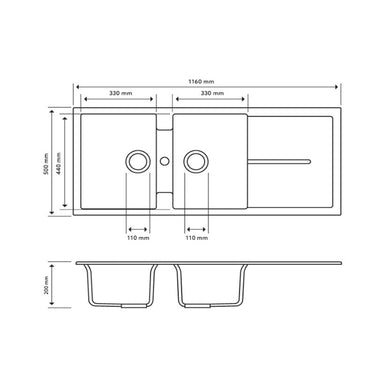 Carysil | 1160 Enigma Deep Black Granite Kitchen Sink - Acqua Bathrooms