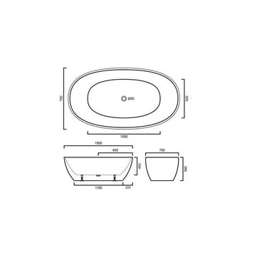 Stella 1500 Matte White Round Freestanding Bathtub