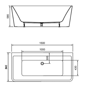 Willow Square 1500mm Gloss White Back to Wall Freestanding Bath | 1500 x 850mm Bagno D'Oro