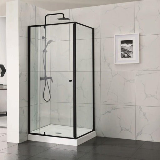 Semi Framed Corner Black Pivot Adjustable Shower Screen By Indulge® - Acqua Bathrooms