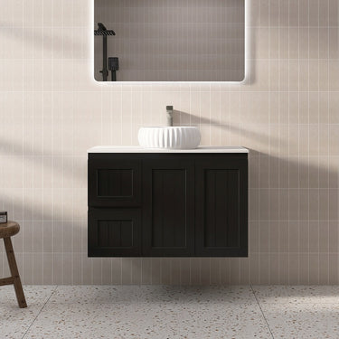 Acacia | 900 Matte Black Single Bowl Wall Hung Vanity