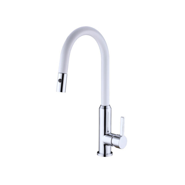 Pearl | White Chrome Kitchen Pull Out Sink Mixer With Vegie Spray Function