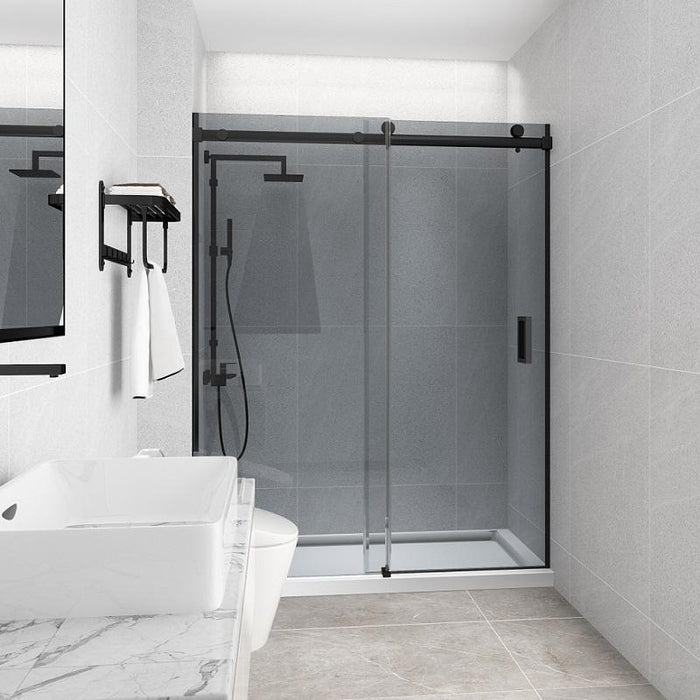 Tinted Square Frameless Black Adjustable Wall to Wall Sliding Shower Screen - Acqua Bathrooms