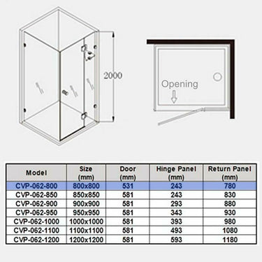 Rectangular Frameless Black Corner Shower Screen - Acqua Bathrooms
