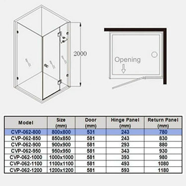 Rectangular Frameless Corner Shower Screen