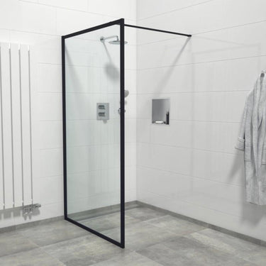 900/1000 Black Walk In Fixed Panel - Acqua Bathrooms