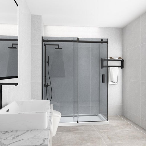 Tinted Square Frameless Black Sliding Adjustable Shower Screen - Acqua Bathrooms