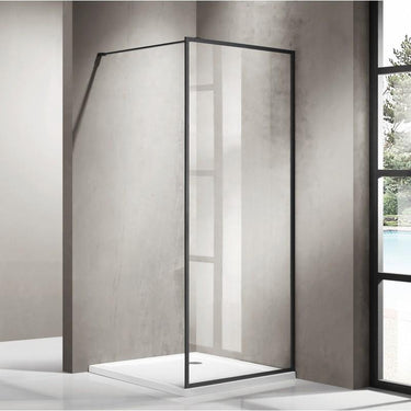 900/1000 Black Walk In Fixed Panel - Acqua Bathrooms