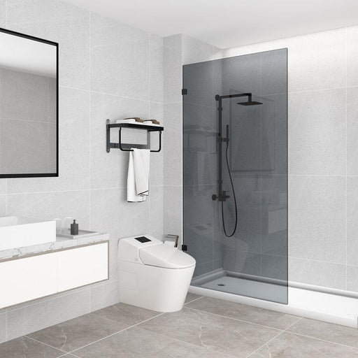 Tinted Fixed Panel Shower Screen Black Fittings - Acqua Bathrooms