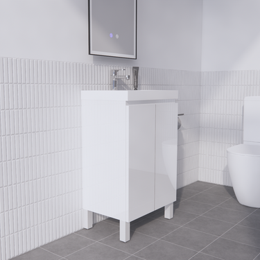 ABS | Mini Finger Pull Vanity on Legs with 2 Doors | Gloss white