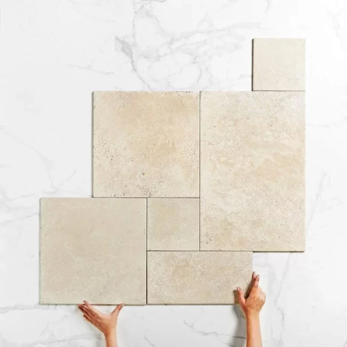 Aquitaine Beige External Textured French Pattern tiles Travertine look Made in Italy