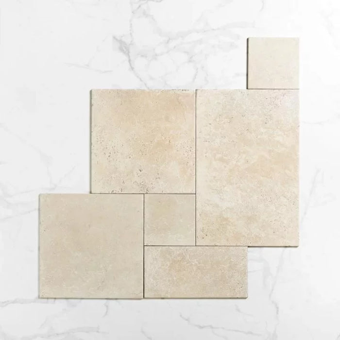 Aquitaine Beige External Textured French Pattern tiles Travertine look Made in Italy