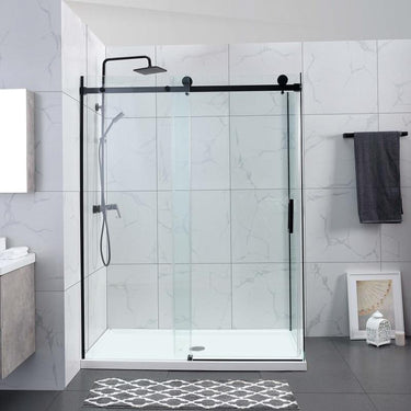 Black Square Frameless Sliding Adjustable Shower Screen - Acqua Bathrooms