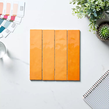Casablanca Orange Gloss Subway Wall Feature tiles  58 x 242 x 8.8 mm