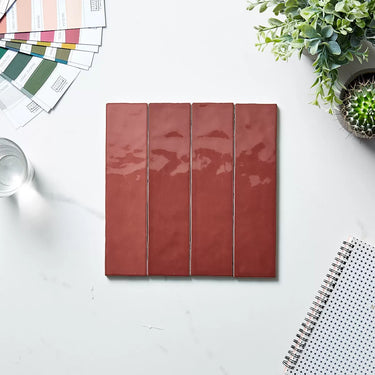 Casablanca Red Gloss Subway Wall Feature tiles  58 x 242 x 8.8 mm