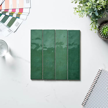 Casablanca Bottle Green Gloss Subway Wall Feature tiles  58 x 242 x 8.8 mm