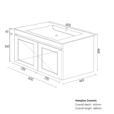 Otti | Hampton 600 Matte Black Mark II Wall Hung Vanity / Ceramic Top