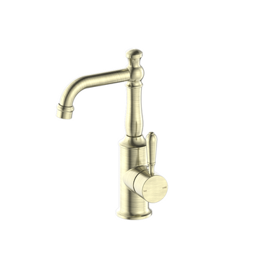 York  |  Aged Brass Basin Mixer With Metal Lever