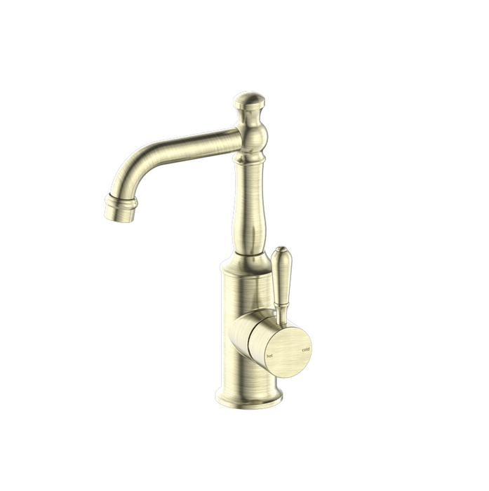York  |  Aged Brass kitchen Mixer Goosneck Spout With Metal Lever