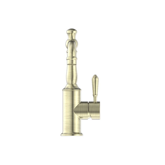York  |  Aged Brass kitchen Mixer Goosneck Spout With Metal Lever